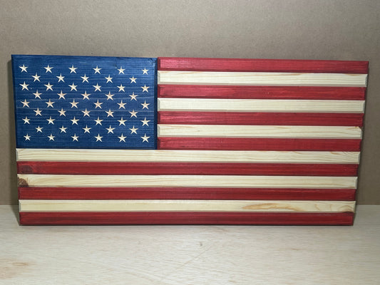 Handcrafted Wooden American Flag – Rustic Pine, Natural Finish, CNC Stars, Outdoor-Protected, Made in USA