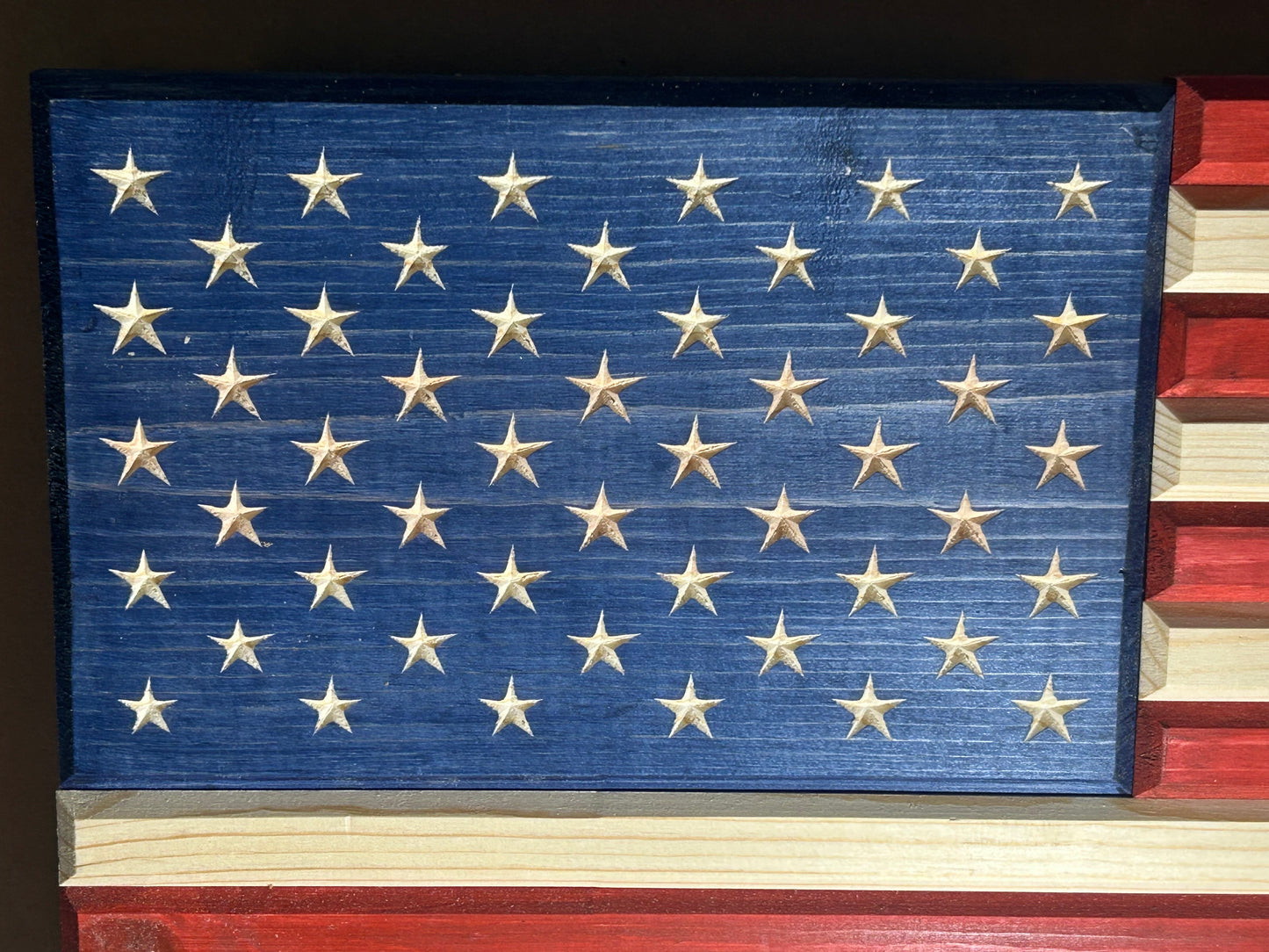 Handcrafted Wooden American Flag – Rustic Pine, Natural Finish, CNC Stars, Outdoor-Protected, Made in USA