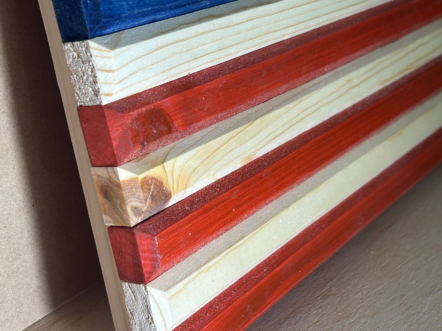 Handcrafted Wooden American Flag – Rustic Pine, Natural Finish, CNC Stars, Outdoor-Protected, Made in USA